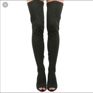 Cut out heel, open toe, over the knee boot